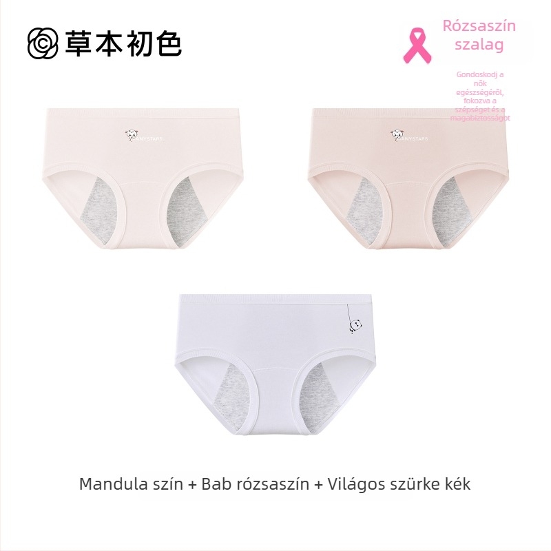 Női menstruációs pamut alsónemű, antibakteriális, nem szorít, meghosszabbított és széles derékrész, szivárgásmentes