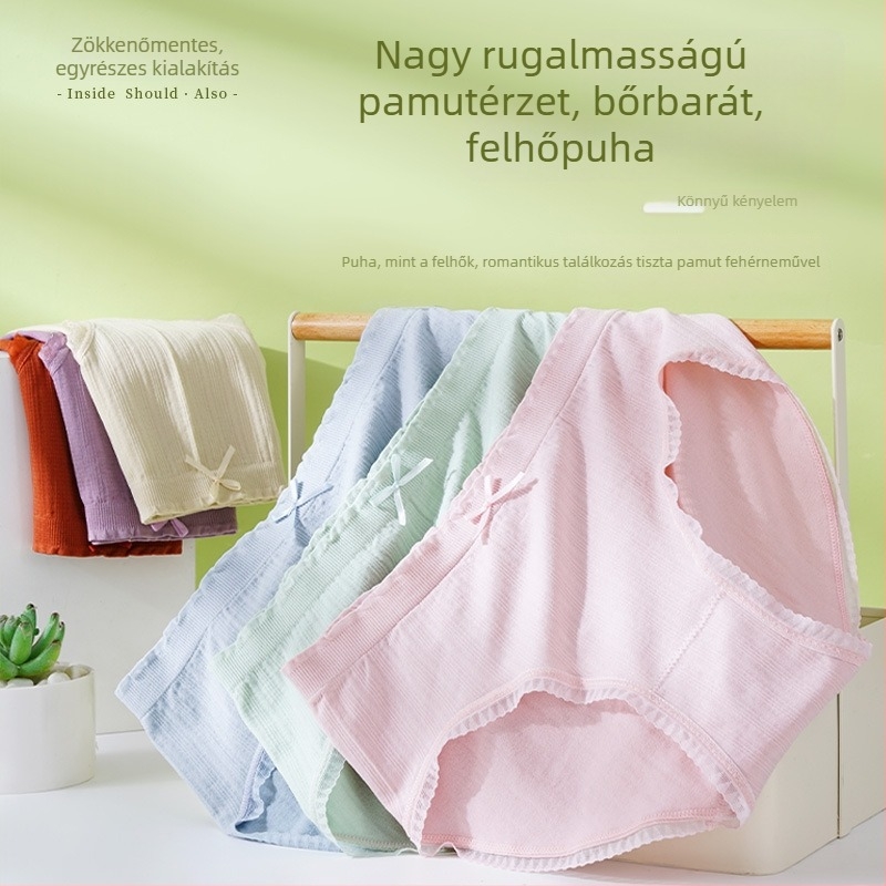 Női pamut középmagasságú, csipkés, antibakteriális ágyéki részű, varrat nélküli, egyszarvú mintával, japán stílusú