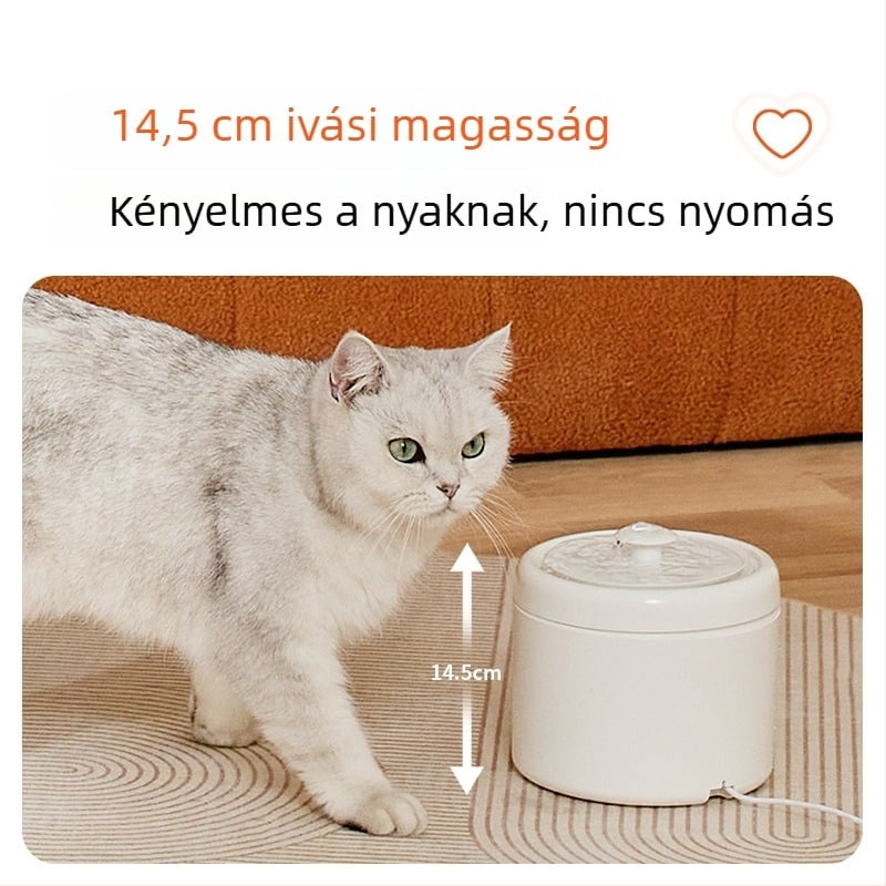Okos vízadagoló háziállatok számára, csendes működésű, nagy kapacitású körfolyó vízellátás szűrt vízzel, automatikus etetés