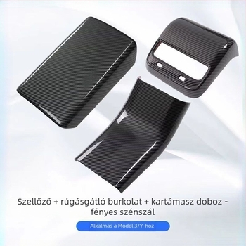 Szénszálas hátsó légkivezető védőfedél a Tesla Model 3/Y könyöktámasz paneljéhez