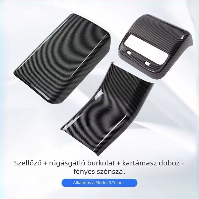Szénszálas hátsó légkivezető védőfedél a Tesla Model 3/Y könyöktámasz paneljéhez