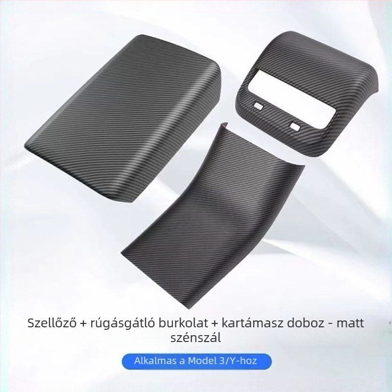 Szénszálas hátsó légkivezető védőfedél a Tesla Model 3/Y könyöktámasz paneljéhez