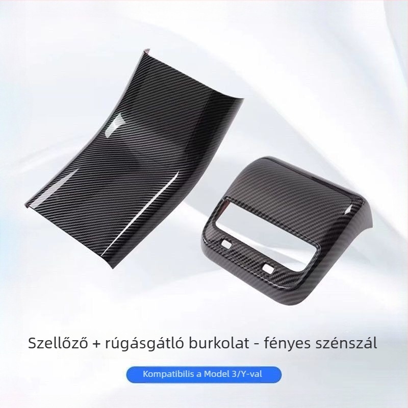 Szénszálas hátsó légkivezető védőfedél a Tesla Model 3/Y könyöktámasz paneljéhez