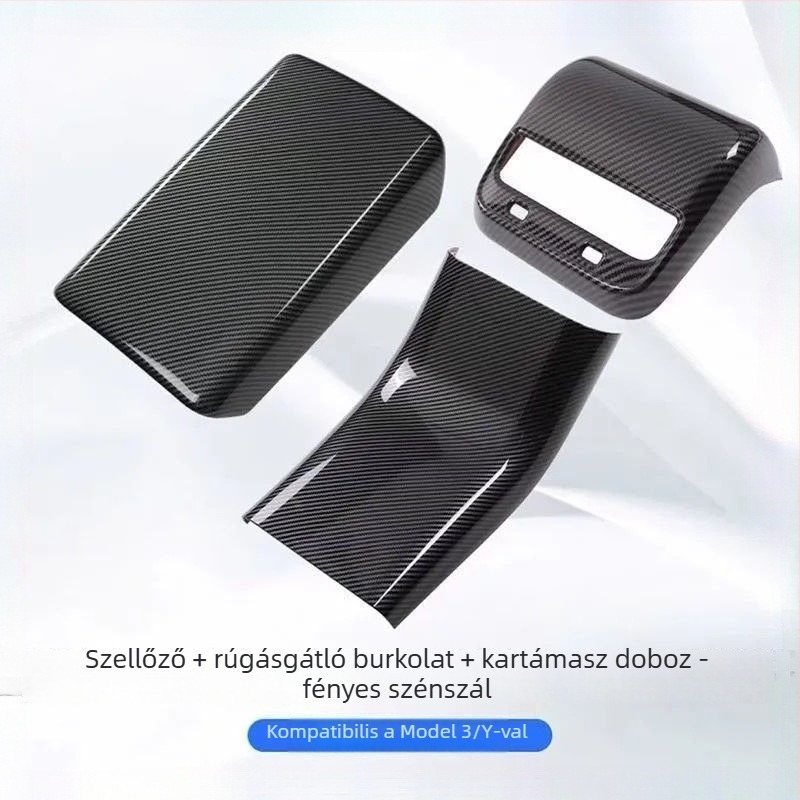 Szénszálas hátsó légkivezető védőfedél a Tesla Model 3/Y könyöktámasz paneljéhez