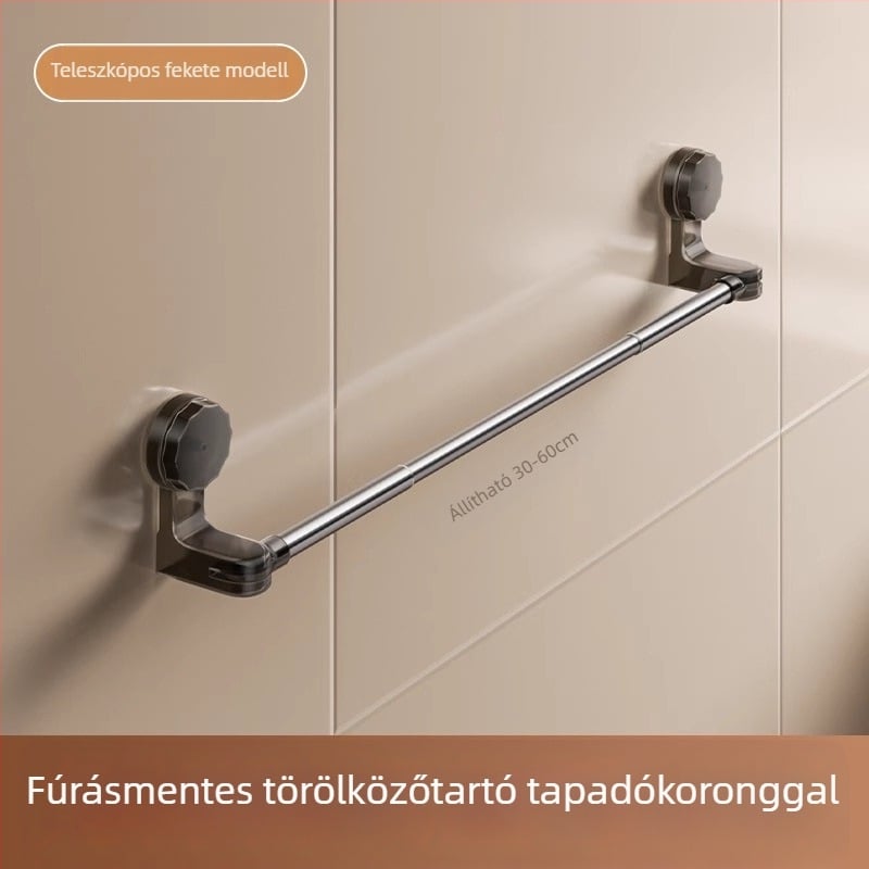 Fürdőszobai törölközőtartó szívócsészével – fúrás nélkül, teleszkópos törölközőtartó és tároló polc