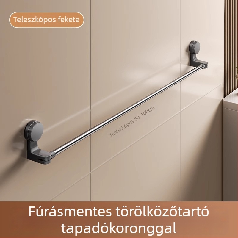 Fürdőszobai törölközőtartó szívócsészével – fúrás nélkül, teleszkópos törölközőtartó és tároló polc