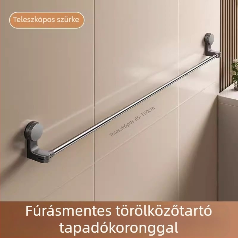 Fürdőszobai törölközőtartó szívócsészével – fúrás nélkül, teleszkópos törölközőtartó és tároló polc