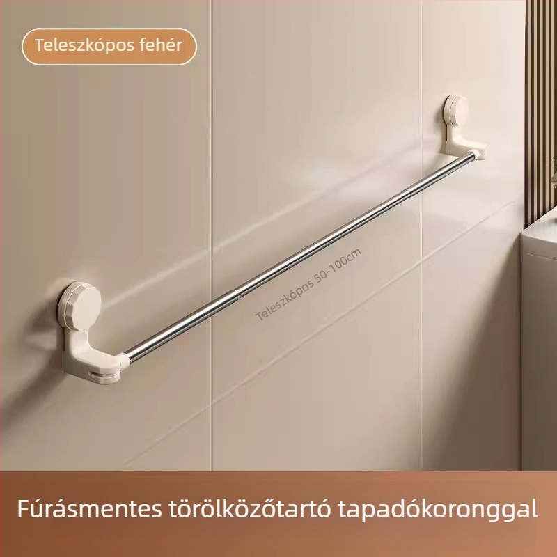 Fürdőszobai törölközőtartó szívócsészével – fúrás nélkül, teleszkópos törölközőtartó és tároló polc