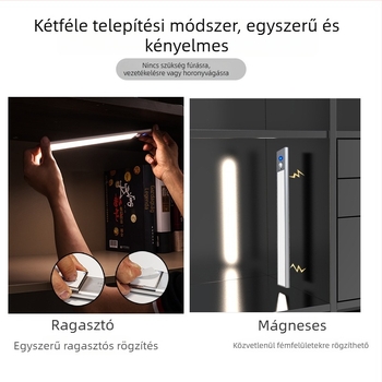 Újratölthető mozgásérzékelős LED-szalag könyvespolcra és ruhásszekrénybe, mágneses rögzítés
