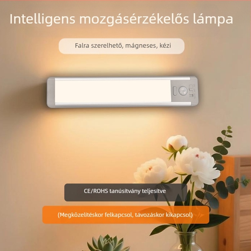 Szenzoros szekrényvilágítás mágneses rögzítéssel, három színhőmérséklet, vezeték nélküli, öntapadó hosszú LED-szalag