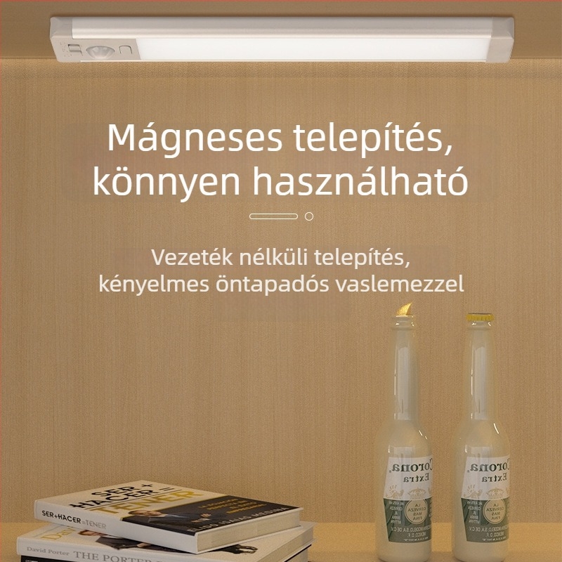 Szenzoros szekrényvilágítás mágneses rögzítéssel, három színhőmérséklet, vezeték nélküli, öntapadó hosszú LED-szalag