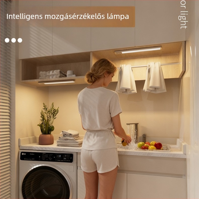 Mozgásérzékelős szekrényvilágítás és éjjeli fény, háromszínű állítható LED-szalag, vezeték nélküli asztali lámpa