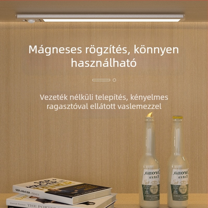 Mozgásérzékelős szekrényvilágítás és éjjeli fény, háromszínű állítható LED-szalag, vezeték nélküli asztali lámpa
