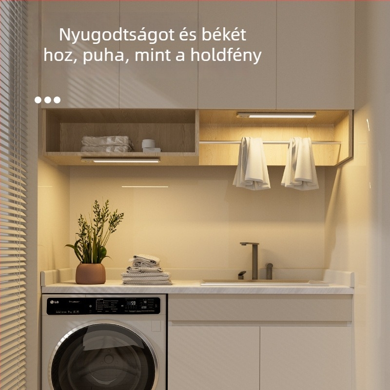 Mozgásérzékelős szekrényvilágítás és éjjeli fény, háromszínű állítható LED-szalag, vezeték nélküli asztali lámpa