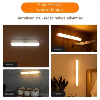 Mozgásérzékelős LED-lámpa, mágneses öntapadós ruhásszekrényhez, újratölthető kollégiumi szekrény világítás, mágneses falra szerelhető lámpa