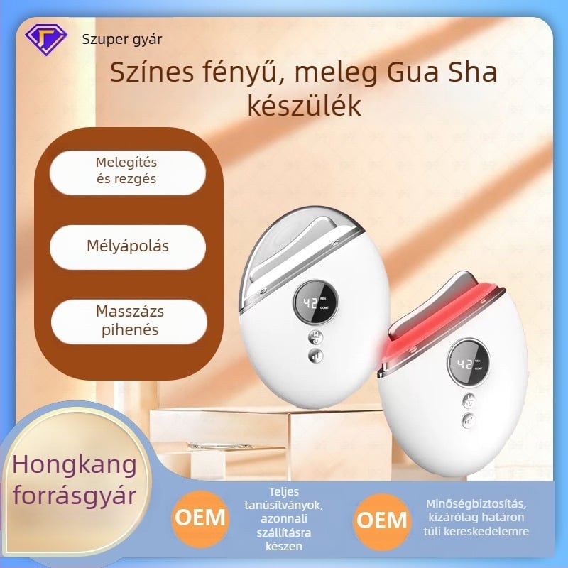 Otthoni szépségápolási eszköz gua sha masszírozó arc- és nyak számára, vörös és kék fényterápiával, rezgő masszázs