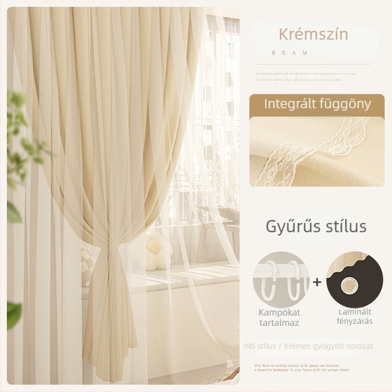 Krémszínű blackout függöny dupla rétegű átlátszó anyaggal, modern minimalist stílus a nappaliba és a hálószobába