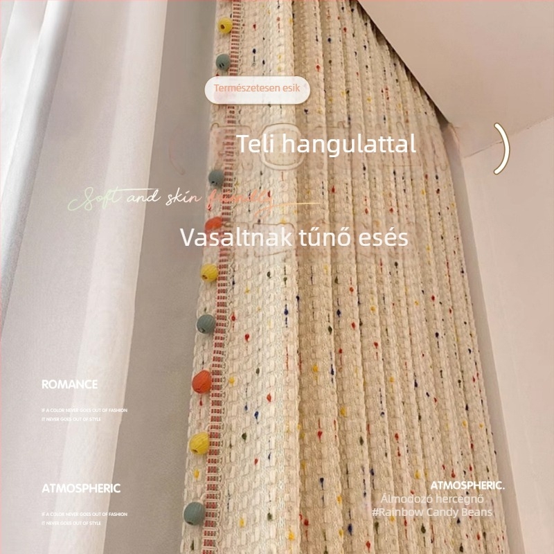 Krémszínű Chenille függönyök francia stílusú Sweetheart Dopamine, blackout, gyerekszobára és hálószobára