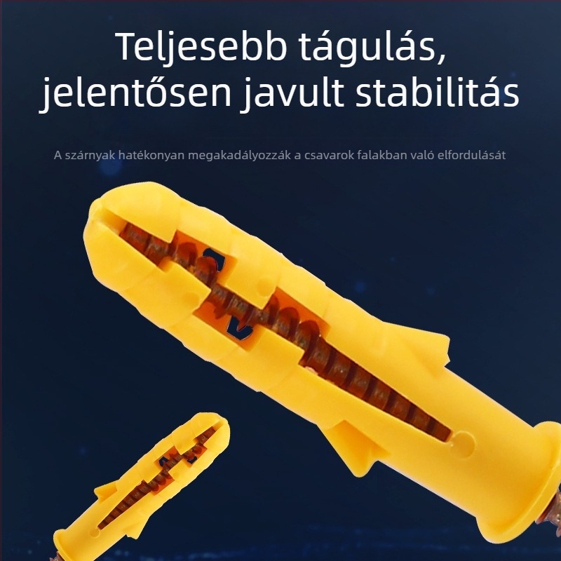 Sárga PE expanziós csövek készlete: 6x30 mm, 8x60 mm, 10x80 mm, gumidugóval