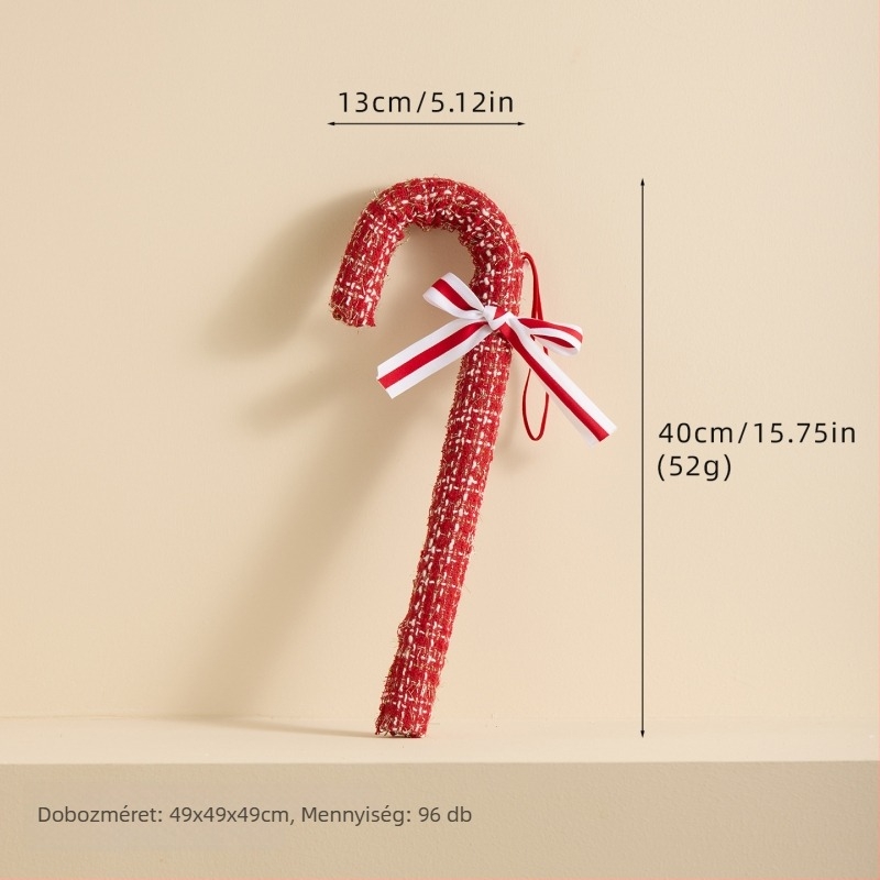 Piros-fehér kockás mintájú cukorkarika alakú díszek, hőlégballon díszek a karácsonyfára