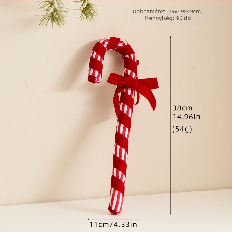 Piros-fehér kockás mintájú cukorkarika alakú díszek, hőlégballon díszek a karácsonyfára