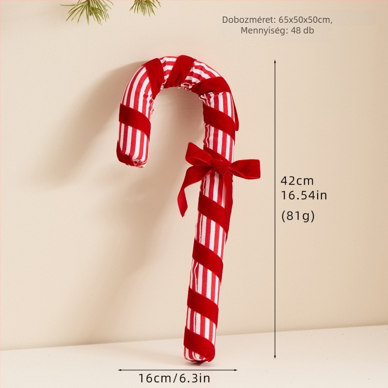 Piros-fehér kockás mintájú cukorkarika alakú díszek, hőlégballon díszek a karácsonyfára