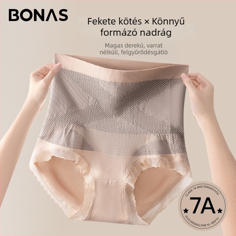 BONAS női magas derekú fehérnemű a has formázására és a csípő emelésére, antibakteriális pamut belső, háromdimenziós formázás, plusz méretek