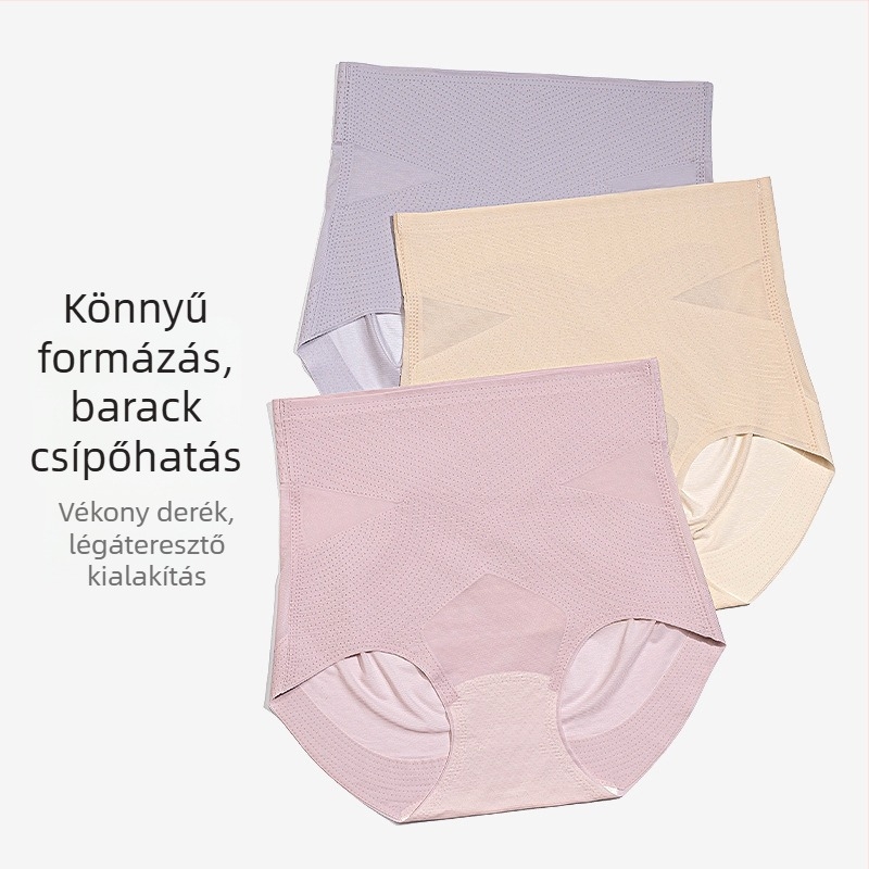 Női magas derékú alsónemű a haskörfogat formálásához és a fenék emeléséhez, légáteresztő Ice Silk anyag, belső mulberry selyem bélés, antibakteriális, vékony, plusz méret