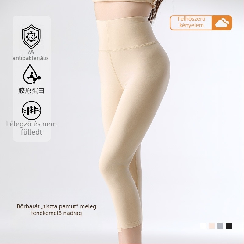 Pamutból készült magas derekú, 3/4 hosszúságú termosz leggings nőknek, őszi–téli, hasformázó, deréktámasztás, légáteresztő, fenékemelő