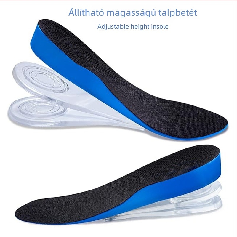 Uniszex állítható láthatatlan magasságot növelő talpbetét, PU puha alap, izzadságfelszívó és szagtalanító, fél talpbetét