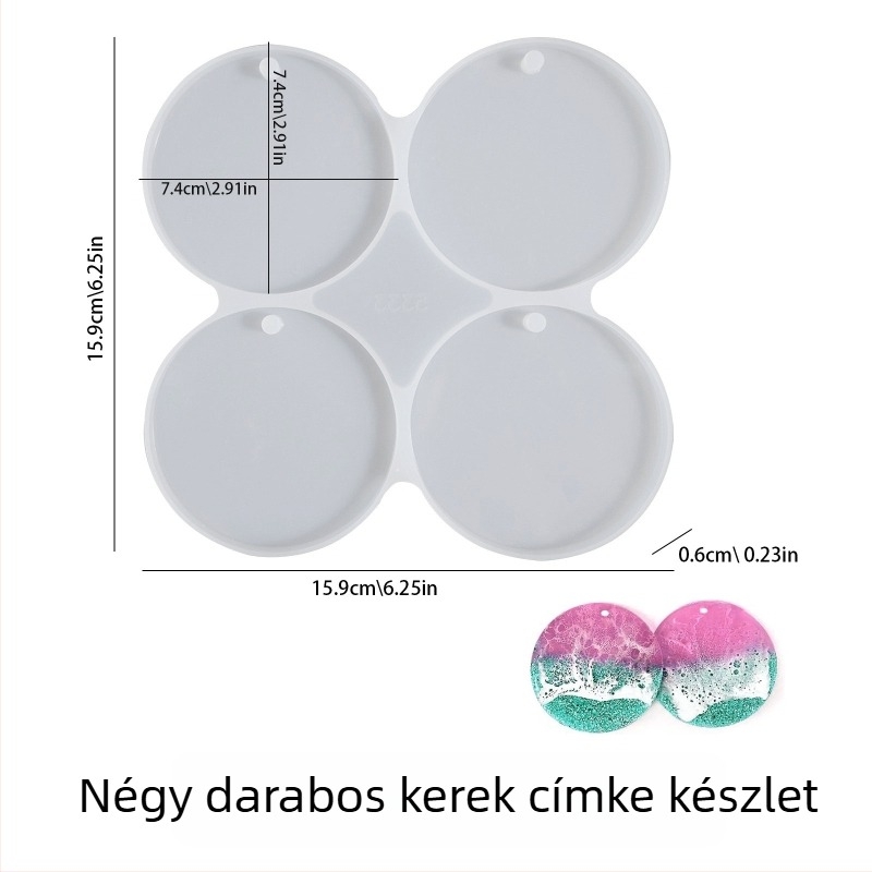Kristálygyanta szilikon forma – kör alakú medálokhoz és kulcstartókhoz, lyukas – 4 rekesz, 9 rekesz, 12 rekesz