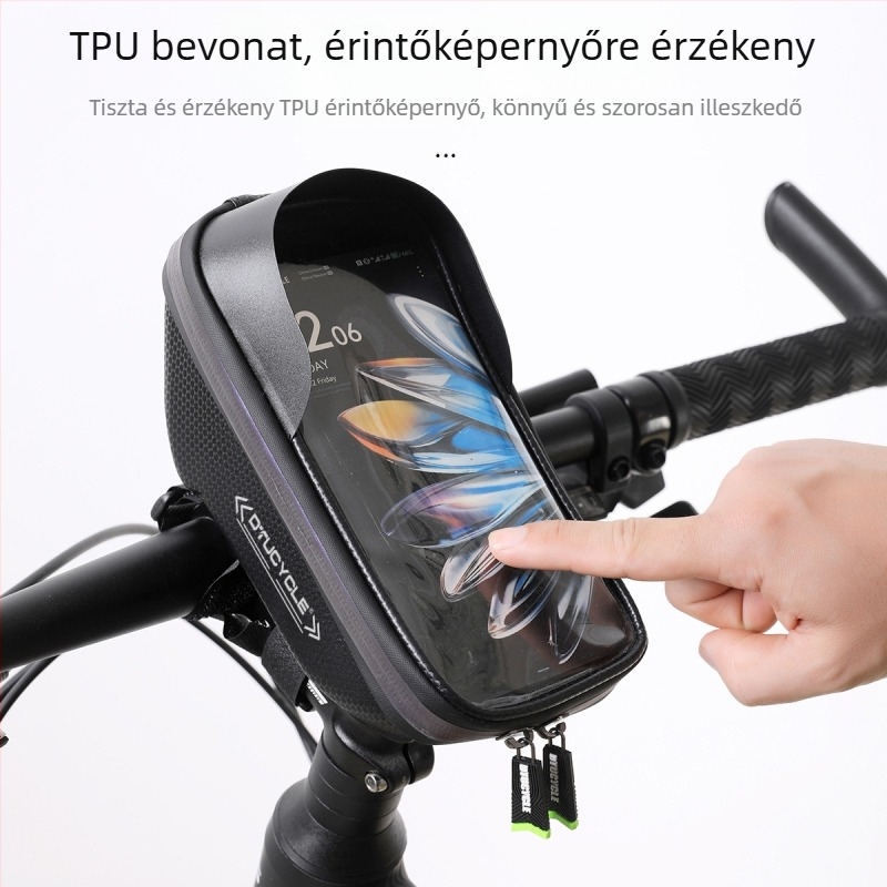 Dtucycle EVA kemény héjú kerékpárkormánytáska, vízálló, színes reflexiós cipzárral és érintőképernyő‑ablakkal a telefon számára