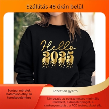 Női laza felső Hello nyomtatással, kerek nyakú, poliészter
