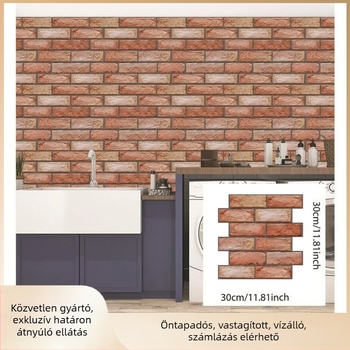 Öntapadós retro téglamintás falidekoráció, 3D-s, vízálló, nappali