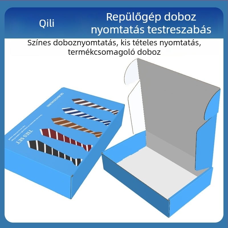 Színes nyomtatású kartondobozos csomagolás, extrán erős, vastag hullámkartonból, fehér, fehérneműk, zoknik, nyakkendők és ruházat számára.