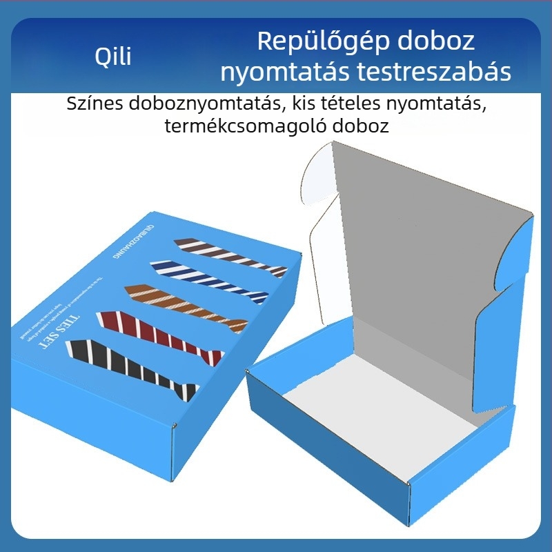 Színes nyomtatású kartondobozos csomagolás, extrán erős, vastag hullámkartonból, fehér, fehérneműk, zoknik, nyakkendők és ruházat számára.