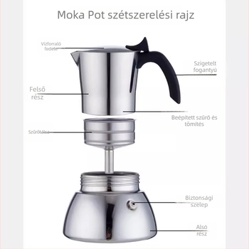304 rozsdamentes acél moka kanna, olasz stílusú eszpresszó készítő, fekete, vastag aljjal