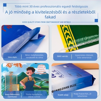 Színes nyomtatású laminált, kétszintes szövött etetőzsákok szeleppel; egyedi gyártású műtrágya- és állateledelzsákok