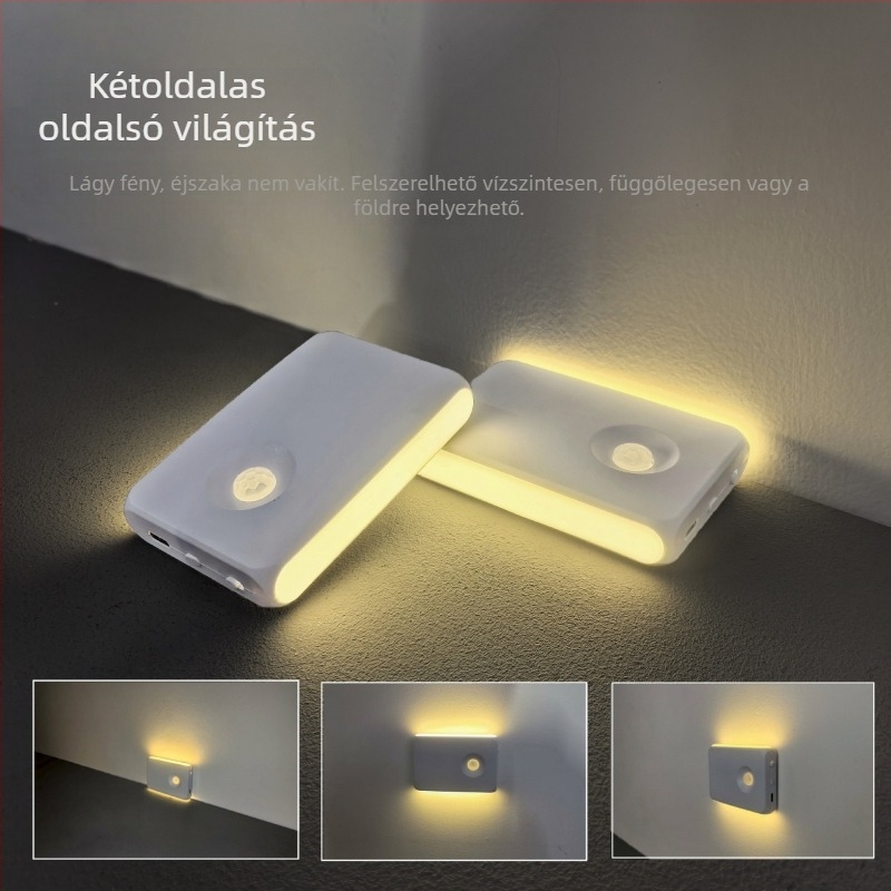 Intelligens mozgásérzékelős LED éjjeli fény USB-C töltéssel, vezeték nélküli mágneses rögzítéshez, otthoni használatra