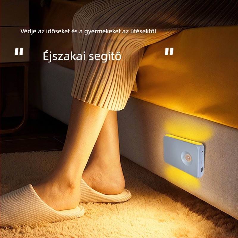 Intelligens mozgásérzékelős LED éjjeli fény USB-C töltéssel, vezeték nélküli mágneses rögzítéshez, otthoni használatra