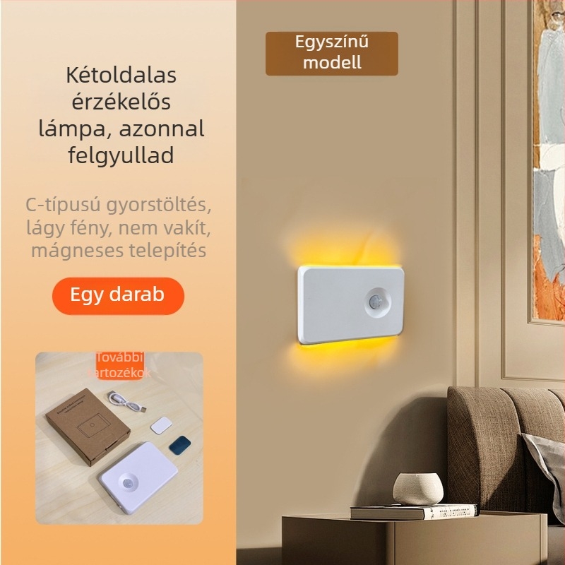 Intelligens mozgásérzékelős LED éjjeli fény USB-C töltéssel, vezeték nélküli mágneses rögzítéshez, otthoni használatra
