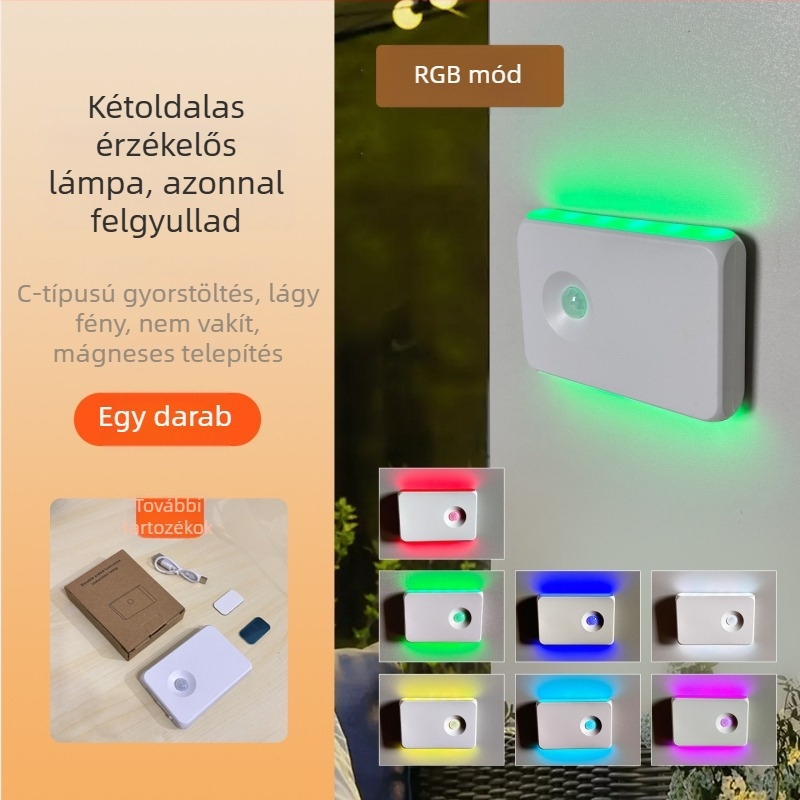 Intelligens mozgásérzékelős LED éjjeli fény USB-C töltéssel, vezeték nélküli mágneses rögzítéshez, otthoni használatra