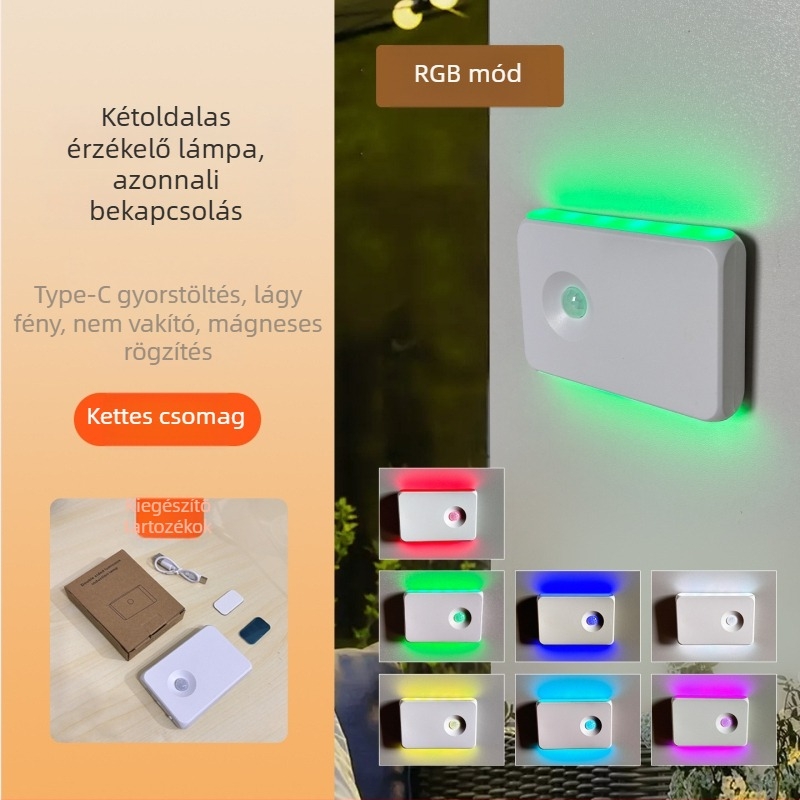 Intelligens mozgásérzékelős LED éjjeli fény USB-C töltéssel, vezeték nélküli mágneses rögzítéshez, otthoni használatra