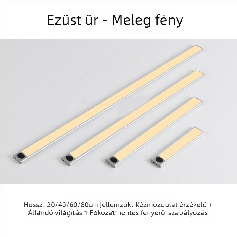 Vezeték nélküli, öntapadó intelligens szekrénylámpa kéz‑ vagy mozdulat‑érzékelővel, konyha, íróasztal és hálószoba – LED éjszakai világítás mágneses csíkkal, újratölthető