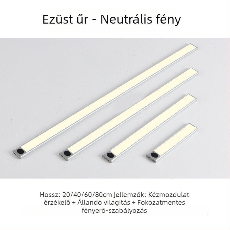 Vezeték nélküli, öntapadó intelligens szekrénylámpa kéz‑ vagy mozdulat‑érzékelővel, konyha, íróasztal és hálószoba – LED éjszakai világítás mágneses csíkkal, újratölthető