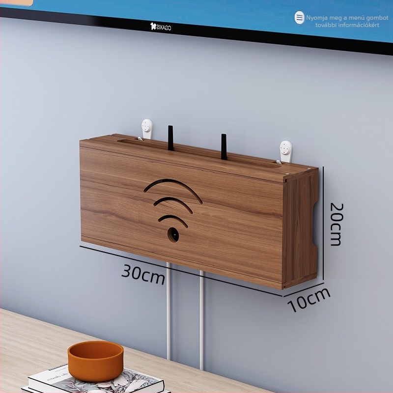 Fából készült WiFi router tároló, kábelkezelő és set-top box tartó