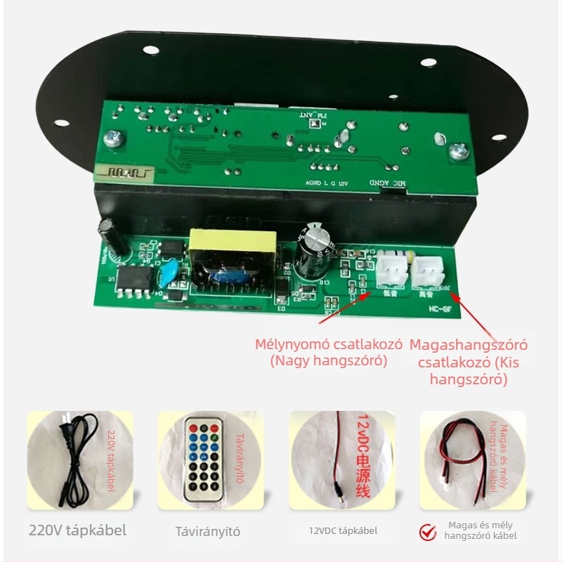 Cilindrikus Bluetooth erősítő tábla subwooferhez, otthoni és autóhasználatra, 6/8/10 hüvelyk, 12V/24V/220V, audió alaplap