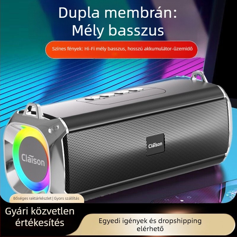 Bluetooth sztereó hangsugárzó kettős hangszóróval, mély basszus, kártyahely, hordozható hosszú üzemidővel
