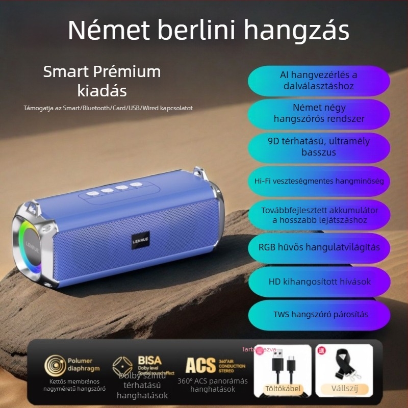 Bluetooth sztereó hangsugárzó kettős hangszóróval, mély basszus, kártyahely, hordozható hosszú üzemidővel