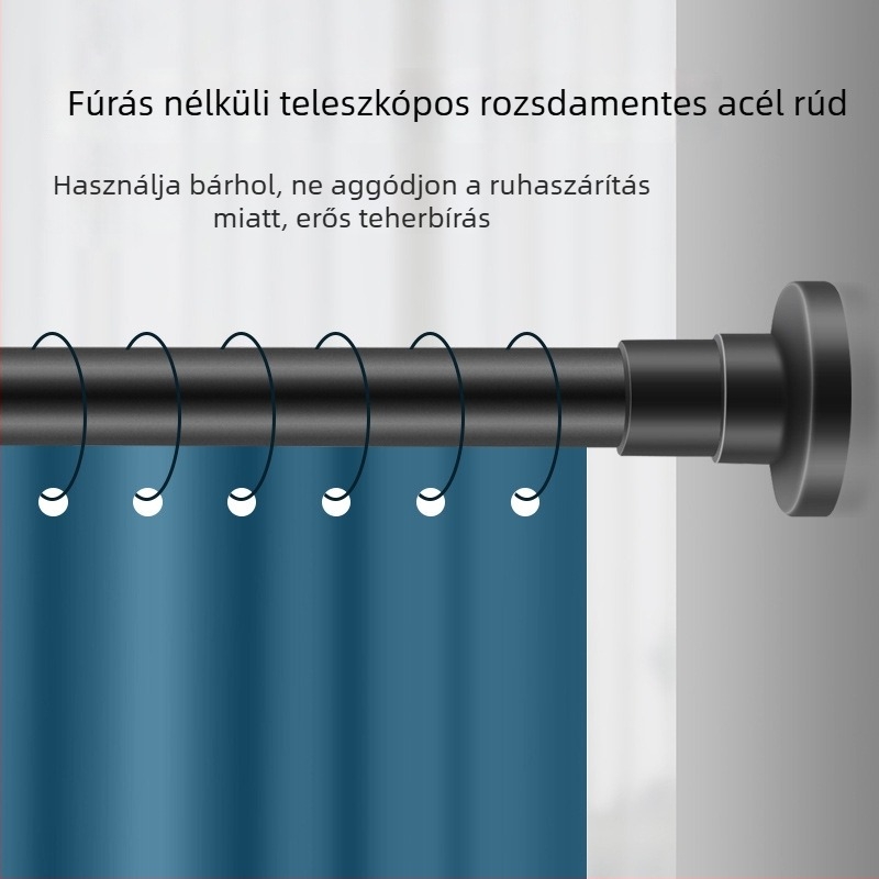 Rozsdamentes acélból készült teleszkópos függönyrúd, szerelés fúrás nélkül, ruhaszárító rúd, gardrób-támasztó rúd, hálószoba elválasztó rúd